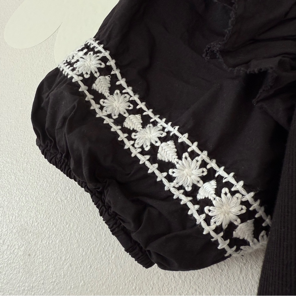 EUC Cleobella Black Selma Midi Dress with Ruffle Puff Short Sleeves & Embroidery - Picture 7 of 13